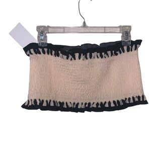 NWT Wdirara Off White Smocked Tube Top Black Ruffles